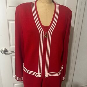 St. John Collection Red Cardigan with White Accents